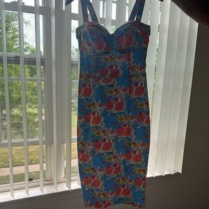 Pinup Couture Orange and Blue Bodycon Midi Dress